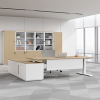 Bureau de direction électrique intelligent réglable en hauteur avec chaise de bureau intégrée – Combinaison moderne et simple pour PDG et managers, avec rangement intégré