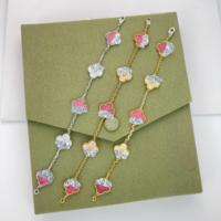 Gelang Perak Sterling S925 Asli Berbentuk Semanggi Berdaun Empat dengan Batu Agate Alami dan Bunga Fritillaria Lima Kelopak, Katalog Cleef