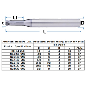 Fresa de fresado Bibo UNC de 3 dientes con extremo plano para máquinas de fresado, recubierta OEM para corte de metal y acero CNC - Product Image 2