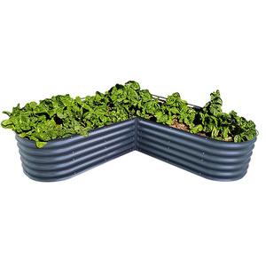 Grand lit de jardin surélevé en acier galvanisé en forme de L de 17 pouces de hauteur pour une utilisation domestique comme jardinière pour légumes et fleurs - Product Image 1