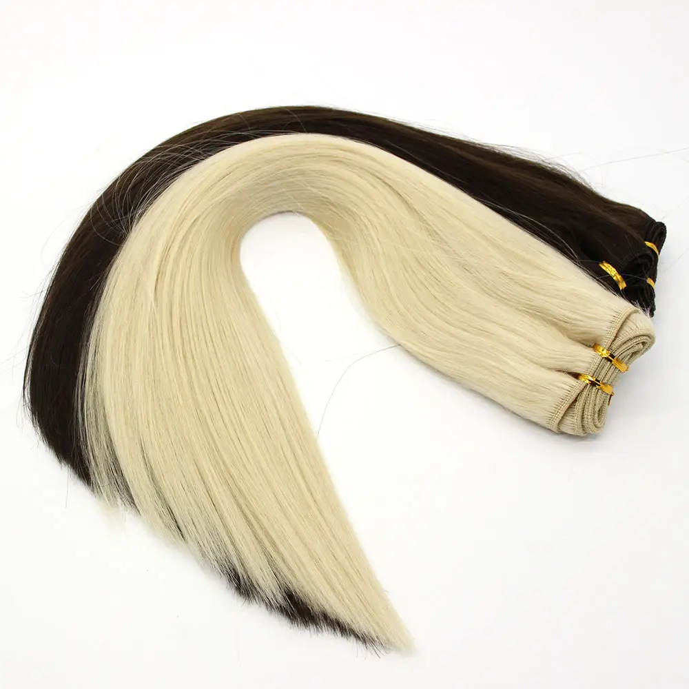 キューティクルアラインダブルドローヘア10Aグレード最高品質人毛横糸ブロンドヘアエクステンション