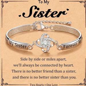 Brazalete Ajustable de Plata <span class=keywords><strong>con</strong></span> Trébol Infinito para Hermana, Mejor Amiga, Hija, Mamá, Abuela, Nieta, Suegra - Product Image 1