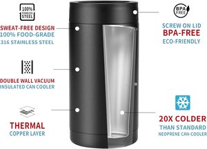 Bouteille isotherme personnalisable avec logo, 4-en-1, en acier inoxydable, 16 oz, pour canettes, bière froide, boissons, fêtes, camping, extérieur - Product Image 5