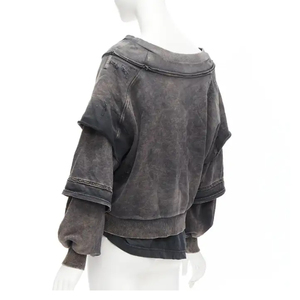 Pull en coton gris <span class=keywords><strong>strat</strong></span> avec logo personnalisé Pull en coton délavé à l'acide Sweats à capuche imprimés surdimensionnés - Product Image 5