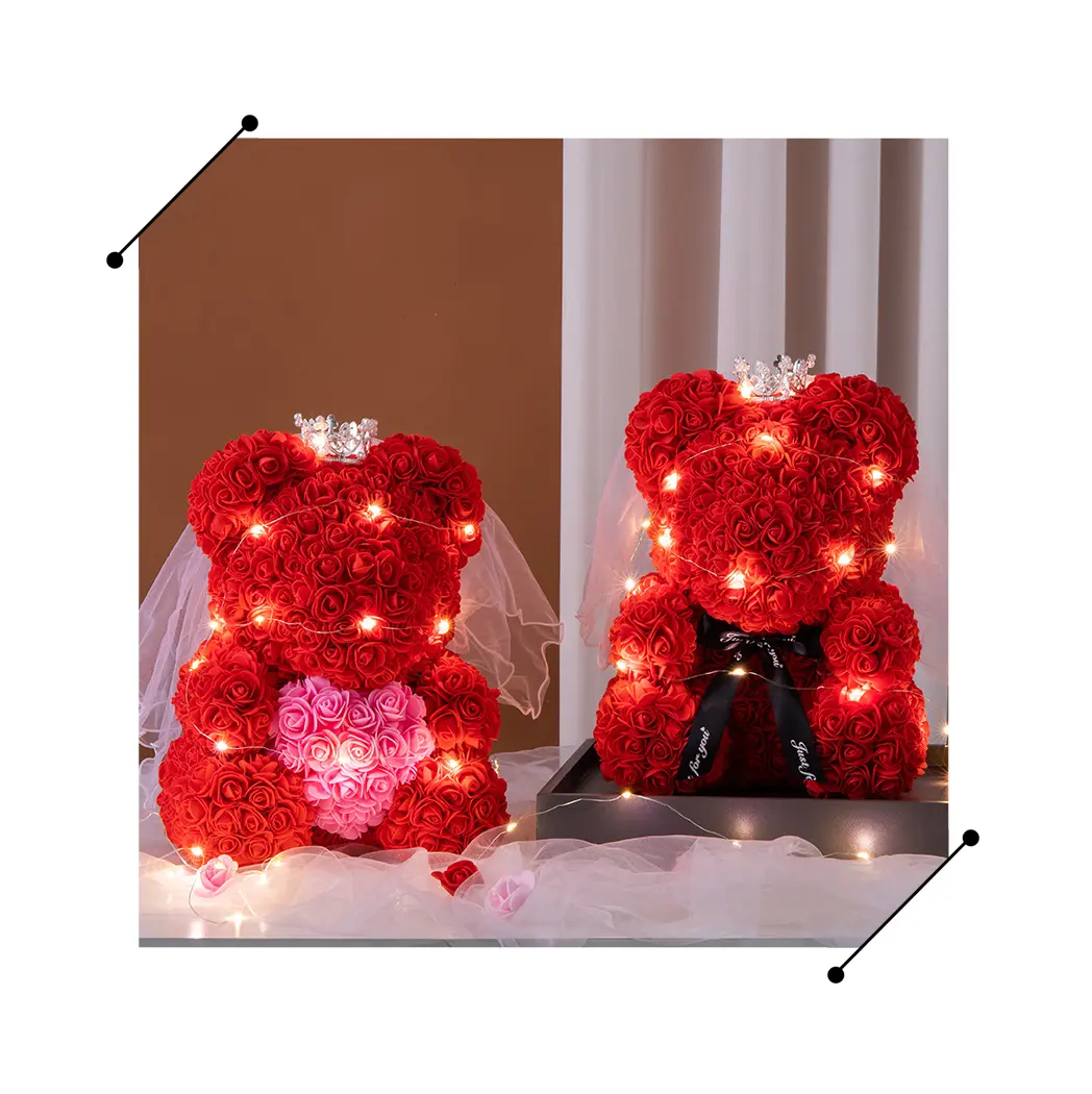 DIY Bunga Buatan 40Cm Beruang Mawar Pernikahan Hari Valentine Boneka Beruang Dekorasi Kustom Mawar Beruang Teddy Pacar Hadiah Terbaik Ibu