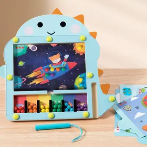 Brinquedo educativo infantil para crianças, quebra-cabeça de contas magnéticas de dinossauro, brinquedo de madeira para bebês, juguetes montessori para meninos e meninas de 1 a 3 anos