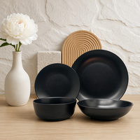Service de table en céramique grès noir réactif de luxe, résistant à la chaleur, compatible micro-ondes et lave-vaisselle