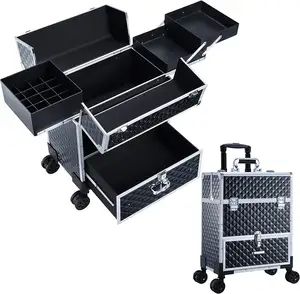 Rolling Nail Case Wheeled Manicure Storage Case Polish Organizer Professional Makeup Trolley for Studio or Travelling Nail