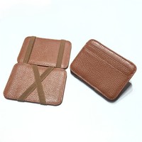 Porte-cartes magique en cuir véritable, élastique, multi-emplacements, étui pour carte d'identité, petit portefeuille pour cartes, personnalisable avec logo et couleur