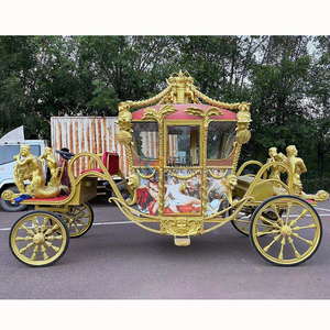 รถม้าแต่งงานแบบคลาสสิกโบราณสีแดงทองสองแถว ขับเคลื่อนด้วยไฟฟ้า 4 ล้อ สำหรับงานแต่งงานระดับราชวงศ์ - Product Image 6