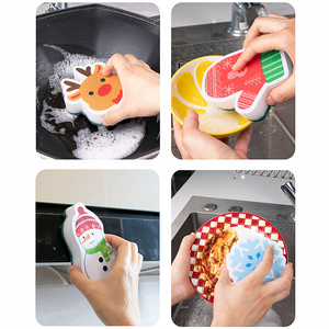 4pcs Cartoon Printed Xmas Cute <strong>Kitchen</strong> Cleaning Compressed Sponges, Christmas Wood Pulp Dishwashing <strong>Pad</strong> Scrubbers - Product Image 5