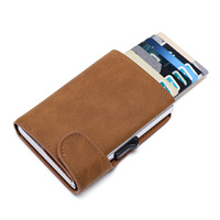 Dompet Kartu Kredit Kulit PU Vintage dengan Tombol Logam Aluminium Alloy dan Tempat Kartu Pop Up