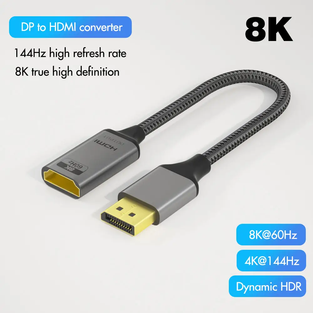 Justlink 2024 새로운 UHD 8K @ 60Hz HDMI 케이블 DP1.4 to HDMI2.1 디스플레이 포트 케이블 4K144Hz DP-노트북 프로젝터 PC 용 HDMI 어댑터