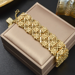 luxury fine custom women flower hollow 18k gold plated waterproof anti tarnish <b>copper</b> chain link tennis <b>bracelets</b> Main in China - Product Image 1