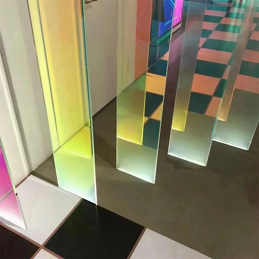 Chameleon Self Adhesive Decoration Dichroic Red Blue Holographic Rainbow Shopping Mall Commercial Office Glass Window Tint Film