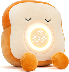 Reloj despertador de felpa para tostadas, luz LED de noche, carga USB, soporte para teléfono móvil, atenuación, temporizador de sueño, luz nocturna para chico, dormitorio, cabecera - Product Image 1
