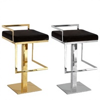 Tabouret de bar neuf en acier inoxydable couleur or et argent, style chinois, avec dossier haut et pieds carrés en fer forgé, pour usage commercial
