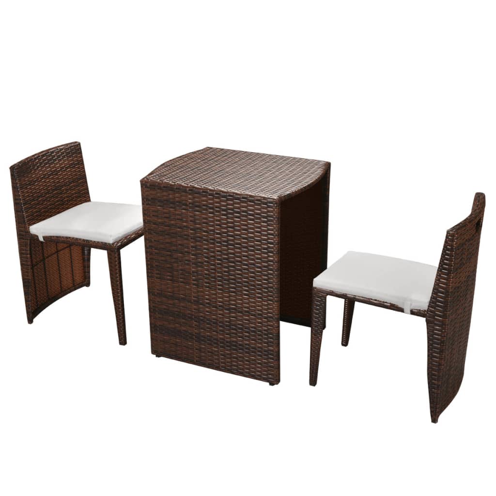 Set da 3 pezzi all'ingrosso con cuscini Poly Rattan fresco da pranzo o da salotto in giardino tavolo e sedia di piccole dimensioni