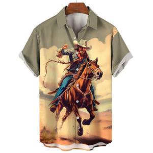 Camisetas de Manga Corta con Botones Estilo Vaquero Occidental Personalizadas con Estampado de Caballo para Hombre, Verano 2026, MOQ Bajo - Product Image 2
