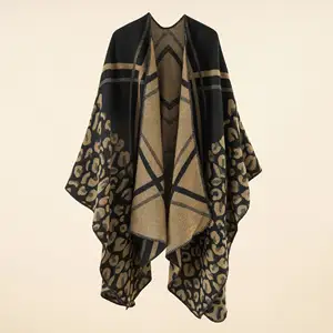 Direct factory New Design Ladies Poncho OEM Boutique Women Stole Mexicano Cashmere Knit Poncho Retro Plaid Cape Blanket