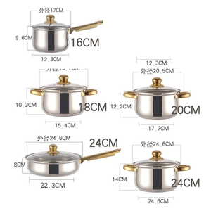 Kitchenware Household Stainless Steel Non Stick Coating Kitchen Cooking Pots and Pans <b>Sets</b> With Golden Handle - Product Image 2