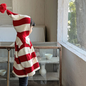 <span class=keywords><strong>Pull</strong></span> rayé <span class=keywords><strong>de</strong></span> style coréen pour enfants, cardigan en tricot à capuche, manteau pour garçons et filles, taille moyenne et petite, chapeau d'elfe, style <span class=keywords><strong>de</strong></span> Noël et <span class=keywords><strong>de</strong></span> printemps - Product Image 1
