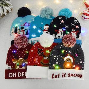 قبعات الكريسماس المزينة بالألوان الملونة المضيئة ذات رباطين من الصوف المحبوك لوازم الزينة في حفلات الكريسماس - Product Image 4