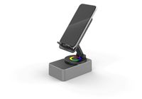 Support de tablette et de téléphone portable rechargeable 4-en-1 avec haut-parleur 5.3 et lumière RGB, rotation à 360° pour bureau