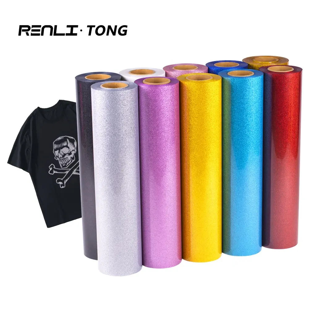 Renlitong PU Glitter HTV Transferencia de Calor vinilo brillo hierro en vinilo camiseta