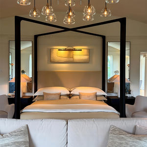 Ensemble de chambre à coucher en bois massif de style RH de luxe : lit à baldaquin en <span class=keywords><strong>tissu</strong></span> <span class=keywords><strong>BRETON</strong></span>, cadre de lit King Queen Size - Product Image 6