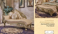 Meubles classiques européens, salon de luxe à la française, chaise longue en cuir champagne