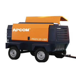 電動エアコンプレッサーポータブルスクリューモバイルマイニングAPCOM 18bar 425CFM 150hp 110kwポータブルスクリューエアコンプレッサー - Product Image 1