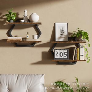 Hexagonal Wall <b>Shelf</b> Wood And Metal 2 Tier Multi Functional Storage For <b>Bedroom</b> Living Room - Product Image 3
