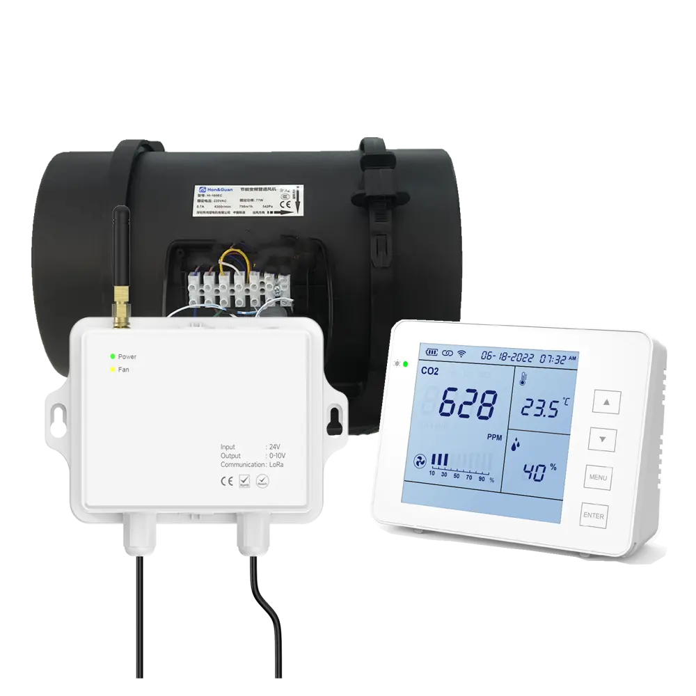 Dipasang Di Dinding 24V Kontrol Ventilasi Dalam Ruangan 0 ~ 5000ppm Suhu Kelembaban Plug-In Sensor NDIR Karbon Dioksida CO2 Meter Monitor