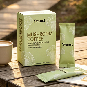 กาแฟลาเต้เห็ดชากาและเห็ดหลินจือ รสอ่อนโยน บรรจุ 10 กรัม*10 ซอง กล่องสีเขียวอ่อน สำหรับใช้ที่บ้าน เดินทาง ดูแลภูมิคุ้มกันประจำวัน รับผลิตแบบ OEM ขายส่ง - Product Image 6