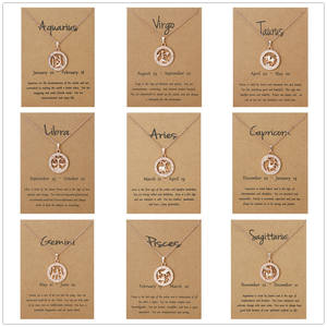Deseo tarjeta 12 Zodiaco collar nuevo ronda Animal colgante encanto joyería de chapado en oro rosa signos del zodiaco collar - Product Image 2