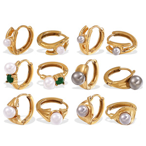 ต่างหูห่วงมุกเทียม ชุบทอง 18k ไทเทเนียมสตีล ทรงกลม ประดับขอบ สำหรับใส่ทุกวัน - Product Image 5