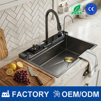 Évier de cuisine moderne en acier inoxydable 304 noir doré, fait main, épaissi, antirouille, résistant aux rayures, à cuve unique profonde