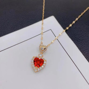Collar de Esmeralda en Forma de Corazón con Microincrustaciones de Circonio, Cadena de Oro, Joyería de Moda para Mujer, Uso Diario - Product Image 3