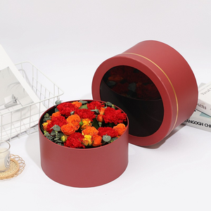Ensemble <span class=keywords><strong>de</strong></span> boîtes cadeaux rondes en carton recyclé <span class=keywords><strong>de</strong></span> <span class=keywords><strong>couleur</strong></span> unie avec couvercles transparents en PVC, boîte à fleurs et emballage pour seau à câlins - Product Image 5