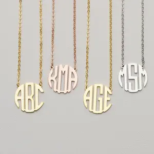 时尚首字母不锈钢项链金银玫瑰金字母定制块字母缩写项链
