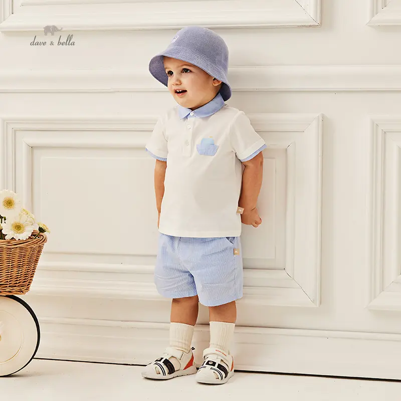 Summer Dave Bella Baby Boys Clothing Set Cotton White T-shirt+Shorts Daily Casual Infant Outfits Clothes Suit DB2235185