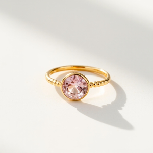 Benutzer definierte Frauen Rosa Zirkonia Edelstein Perlen Band 925 Sterling Silber 14 Karat vergoldet Solitaire Ring Frauen Versprechen Ring - Product Image 2