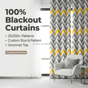 100% 遮光幾何学模様シェブロンカーテン イエローグレー 3D プリントデジタル断熱遮音グロメットドレープ 2 パネル - Product Image 2