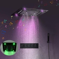 Ensemble de douche musical noir thermostatique 3 fonctions Pomme de douche pluie brume cascade téléphone Musique encastré au plafond