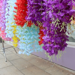 L050 Fleurs artificielles en vigne, glycine colorée, décoration de plafond pour mariage, hôtel, 110 cm de long, fleurs de glycine pour mariage - Product Image 6