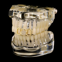 Vente en gros Grillz dentaire en zircon brillant, motif fleur ajourée dorée, style Punk Hip Hop, unisexe, pour usage quotidien, décoration dentaire