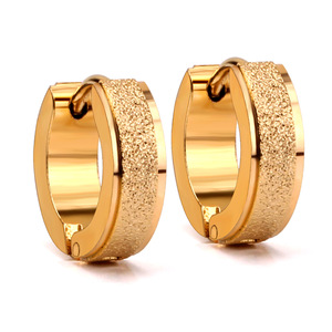 Pendientes de aro de acero inoxidable dorado con acabado esmerilado, diseño minimalista, joyería de moda para mujeres, hombres, estilo unisex EA300201G - Product Image 1