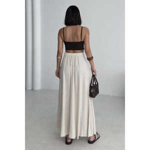 Falda Larga de Lino con Cintura Elástica, Falda Maxi Fluida y Cómoda para Mujer, 100% Lino - Product Image 1