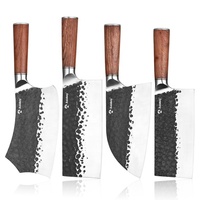 Lot de 4 couteaux de cuisine forgés à la main en acier au carbone 50Cr15mov – Couteau de chef, couteau à désosser, hachoir Viking
